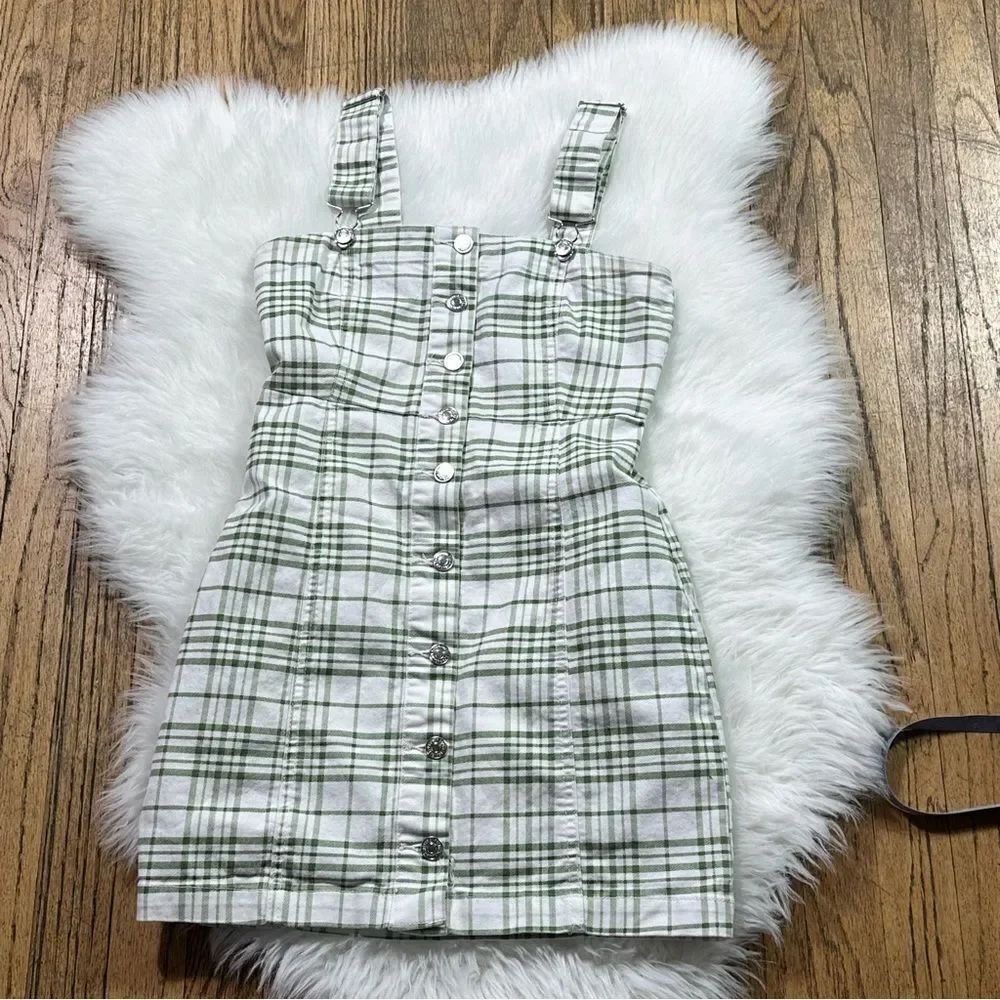 Forever 21 Green Plaid One Shoulder Dress